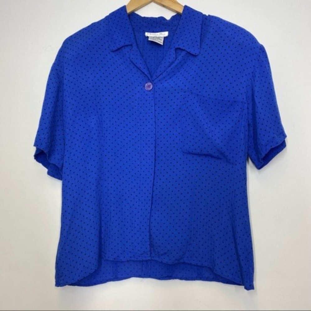 Christian Dior Chemises Polka Dot Blue Top Women‎ Size 8
